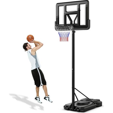 GOPLUS Panier de Basket Extérieur, Réglable en Hauteur 230-305cm avec Base Remplissable, Panneau Incassable, Roues, Rangement pour Ballon, Panier de Basket Portable pour Adultes (1/5)