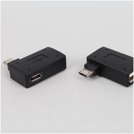 Right-handed Micro USB to USB OTG adapter with power supply for tablets, mobile phones, external USB flash drives and card readers. (1/5)