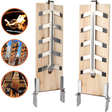 SWANEW Salmon Flame Board Set di 2 supporti regolabili Salmon Board Grill Tavola di legno Grill (1/5)