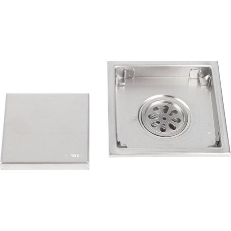 Bonde de sol à bascule en acier inoxydable brossé anti-odeurs, grille d'évacuation dissimulée pour salle de bain, 11 x 11 cm / 4,3 x 4,3 pouces (1/5)