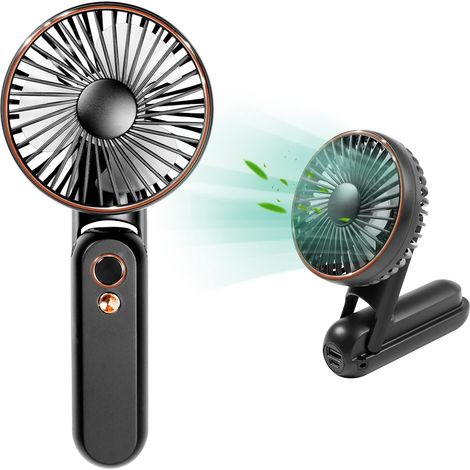 Ventilador de mano USB, portátil, recargable de 3600 mAh, silencioso, con 5 velocidades ajustables, para casa, oficina, exteriores y viajes (negro) (1/5)