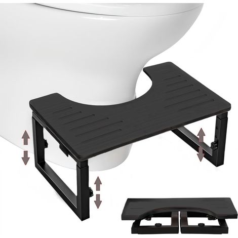 Tabouret de toilette, pour adulte, réglable en hauteur, fabriqué en métal et bois, pliable, antidérapant, pour enfants (noir) (1/5)