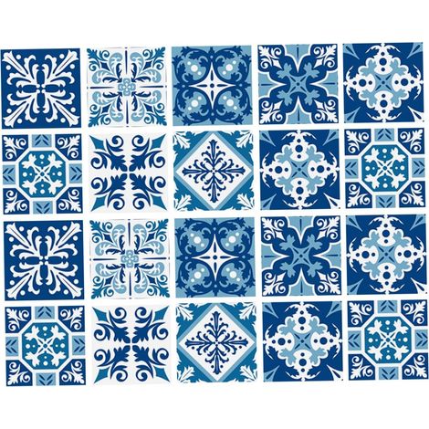 Autocollants Décoratifs pour Carrelage Muraux 20 Pièces 10x10 Cm Pvc Étanches Antigras Cuisine et Salle de Bain, Autocollants Amovibles DIY pour Rénovation Intérieure (1/5)