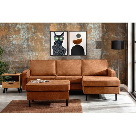 KONSIMO INVIA Loft Ecksofa rechts 4 Sitzer aus Leder und Mikrofaser, cognac (1/5)