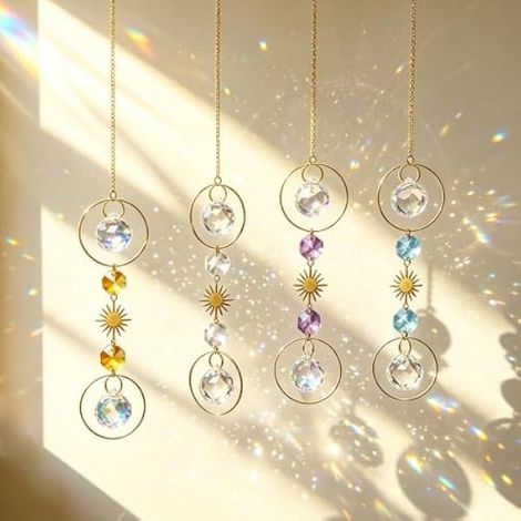 Lot de 4 attrape-soleil à facettes en cristal à facettes - Prismes décoratifs - Pour fenêtre en verre, tringle à rideau, balcon, jardin et intérieur - Décoration bohème (1/5)