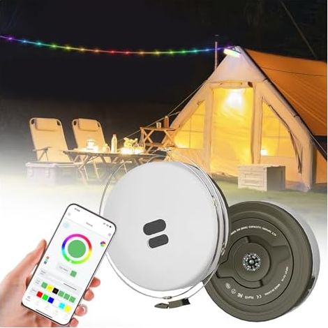 Guirlande lumineuse d'extérieur 4 en 1 avec 7 modes d'éclairage, 10 m RVB rechargeable, pour tente, camping, cour, jardin, randonnée, voyage, décoration extérieure (1/5)