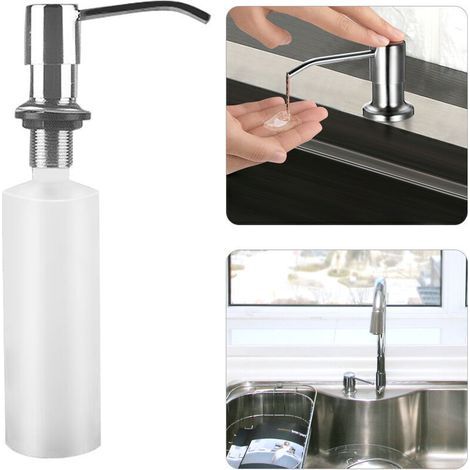 Distributeur Savon Liquide Encastrable avec Bouteille 300ML, Distributeur Savon de Mousse Evier, Distributeur Liquide Vaisselle Cuisine, Distributeur de Détergent En Acier Inoxydable pour Bains - (1/4)