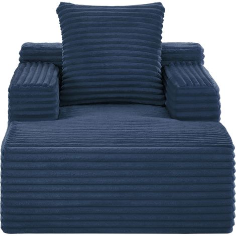 Chaise longue une place large en velours côtelé, mousse haute densité et ressorts ensachés. Sans assemblage, gain de place, charge max 80 kg, pour salon et chambre. (1/5)