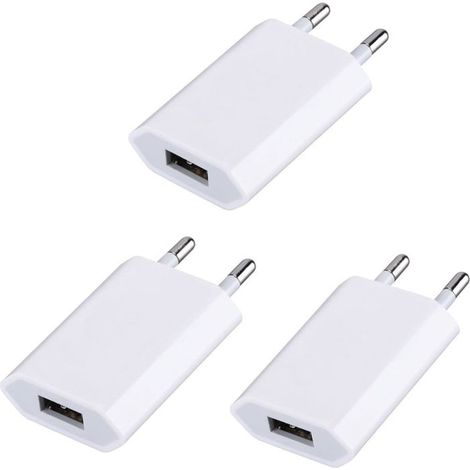 3 Pack Chargeur USB 5V/1A Prise USB Adaptateur pour Téléphone Portable/smartwatch/Écouteurs/Tablette (1/4)