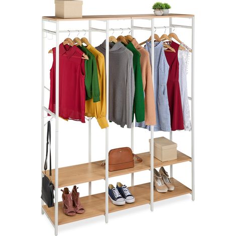 Porte-vêtements, Ouvert, Armoire, étagères et Tringle, 180 x 141 x 40 cm, métal, Blanc/Nature (1/5)