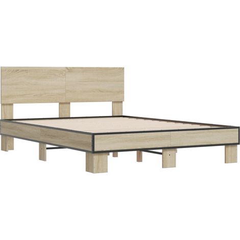 Estructura cama madera ingeniería metal roble Sonoma 140x190 cm vidaXL (1/5)