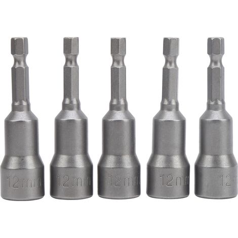 Lot de 5 embouts hexagonaux 12mm en acier chrome vanadium, à forte aimantation, pour visseuse électrique et tournevis