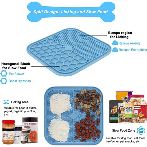 Tapis de Lèche Chien, 2 Pièces Tapis avec 1 Spatule en Silicone, Ventouses Extra Fortes pour Le Bain, l'entraînement, Le Toilettage et l'entretien des Griffes