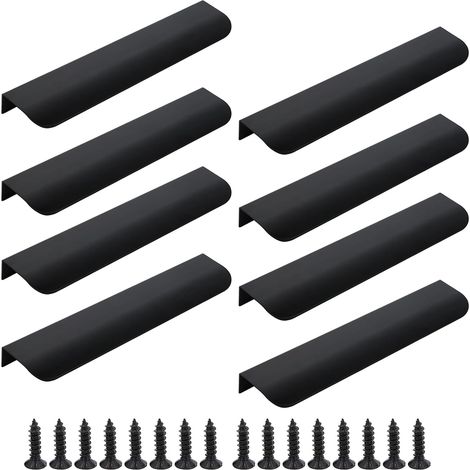Lot de 8 poignées d'armoire cachées 150 mm En aluminium Avec vis Pour portes d'armoire, de tiroir, meubles, cuisine Noir (1/5)
