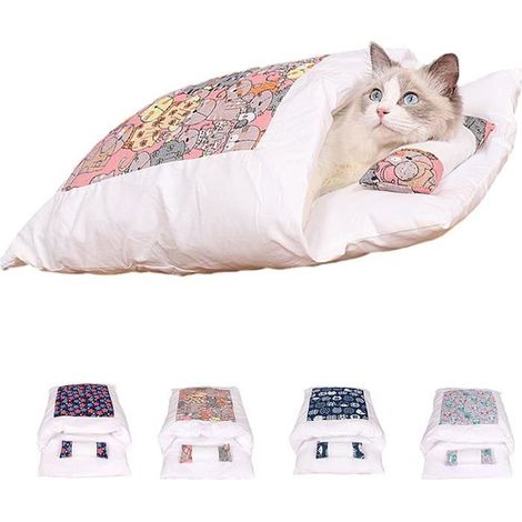 Orthopädische Katzenschlafsack, weiches und warmes Katzenbett, Katzenkissen mit Rosenmuster, Größe L (für Katzen bis zu 12 Pfund) -