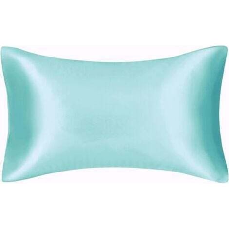 Taie d'oreiller en satin soyeux pour cheveux et visage - Lot de 2 - Anti-rides - Fermeture éclair dissimulée - 50 x 75 cm(Eau bleue) (1/4)
