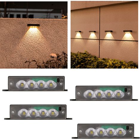 Lot de 4 appliques murales solaires d'extérieur, Étanche, Allumage/Extinction automatique, 4 LED (1/5)