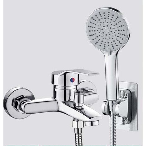 Bath mixer tap, shower/bath tap with hose, 3-jet hand shower, silver (1/4)