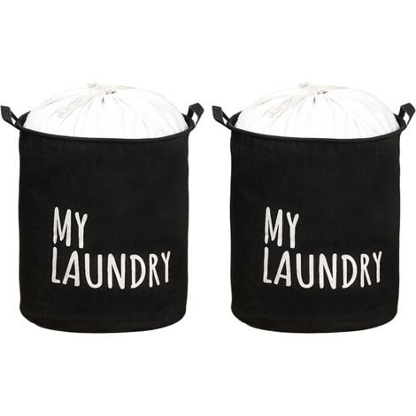 Set mit 2 freistehenden Wäschekörben mit Kordelzug, 60 l, faltbar, mit Griff, rund, wasserdicht, aus Baumwoll-Polyester, für Haushaltsgegenstände, Spielzeug, Schlafzimmer (1/5)