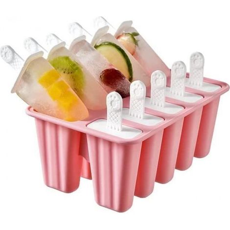 Moules à Popsicle - - 10 cavités - Silicone - Rose - Compatible congélateur et lave-vaisselle (1/4)