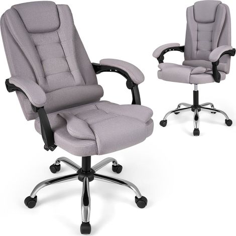 Chaise de Bureau Inclinable Ergonomique, avec Hauteur Réglable, Dossier Respirant, Accoudoirs Rembourrés, Assise Large, Roulettes Universelles, Gris (1/5)