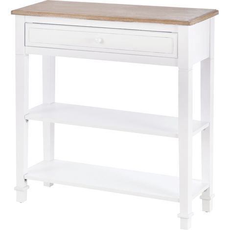 Table console blanc bois avec tiroir 2 étagères MDF 75,6 x 27,5 x 80,5 cm (1/5)