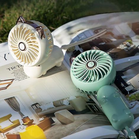 Ventilateur portable USB rechargeable avec batterie intégrée, 3 vitesses réglables, petit ventilateur électrique compact et design féminin pour bureau, voyage, extérieur ou usage personnel (1/5)