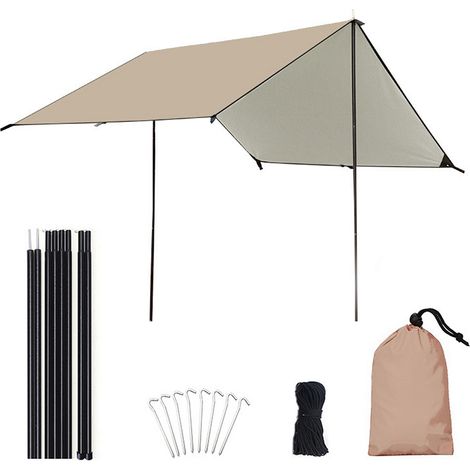 Auvent de Camping avec poteaux, imperméable, Protection UV, pare-soleil, randonnée en plein air, bâche de randonnée, mouche de pluie (1/5)