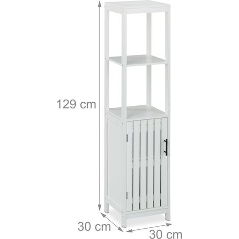 Armoire de salle de bains étroite 2 compartiments 4 étagères design moderne finition élégante en bois blanc (1/5)