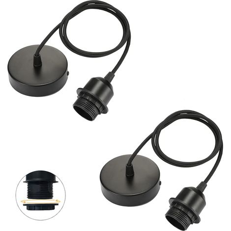 2er-Pack E27 Pendellampenfassung – Einstellbares Kabel 100 cm mit abnehmbarem Schraubring – Textilkabel – Für Zuhause, Küche – Schwarz