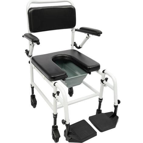 Chaise de Bain et de Douche à Roulettes, Repose-pieds, Bras Rabattables, Hauteur Réglable sur 3 Niveaux, Seau Amovible, Pour patients, personnes âgées, personnes handicapées et femmes enceintes (1/5)