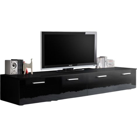 Mueble TV 200cm Colección COMET. Color negro. 2 puertas abatibles.
