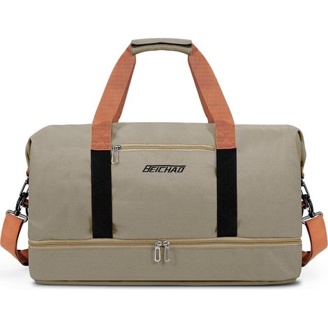 Sac de Weekend Homme Imperméable, 32,2 L, Sac de Sport de Voyage Homme Imperméable, Sacs de Week-End Grand avec Compartiment à Chaussures, Poche Humide, Sacs de Bagage pour Natation, Kaki (1/5)