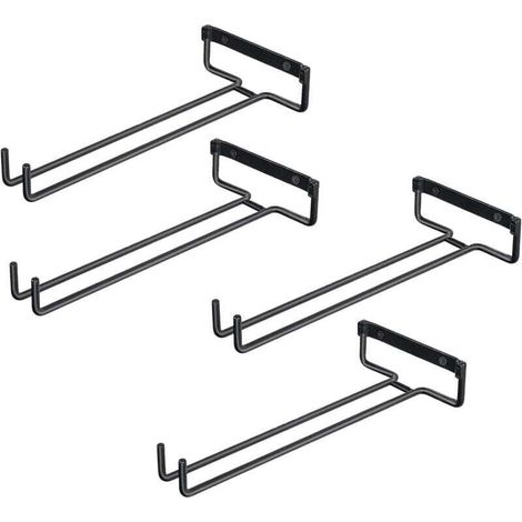 4pcs Accroche-verres pour Étagère Support De Verre en ferPour 4 Verres Support dAffichage Mural En Verre à Vin Porte-Verre à lEnvers Pour Armoires à Vin, Bars, Cuisines (Noir) (1/4)