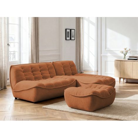 BOBOCHIC - Canapé d'angle fixe modulable SERENA tissu chiné avec pouf   Orange (1/5)