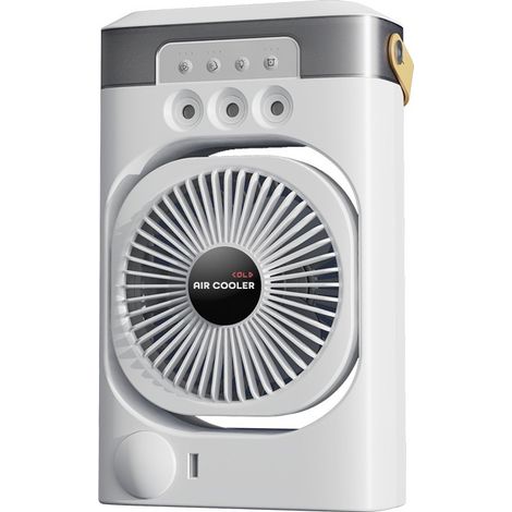 Ventilateur refroidisseur blanc rechargeable avec brumisateur humidificateur, mini climatiseur portable 3 vitesses pour bureau dortoir maison (1/5)