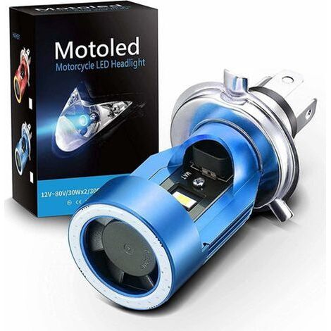 H4 LED-Lampe mit Angel Eyes HS1 6400LM DC 12V Motorradscheinwerfer Blau 1 Stück (1/5)