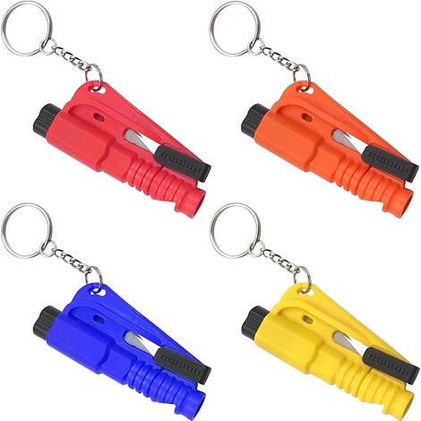 4 piezas de rompeventanas y cortador de cinturón de seguridad, martillo de emergencia para cinturón de seguridad, llavero de seguridad para coche y silbato de supervivencia, multiherramienta 3 en 1
