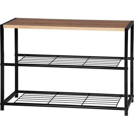 WOLTU Schuhbank Schuhregal Badregal mit Sitzfläche schwarz-eiche 63x30x43cm