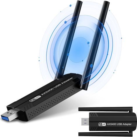 Adattatore Wi-Fi AXE5400, RENGOGA Potente adattatore Wi-Fi 6E tri-band 6GHz/5GHz/2.4GHz / Adattatore Wi-Fi AXE5400 a lungo raggio per PC, adattatore Wi-Fi USB / WPA3 / OFDMA / Dongle Wi-Fi 6E per Wind (1/5)