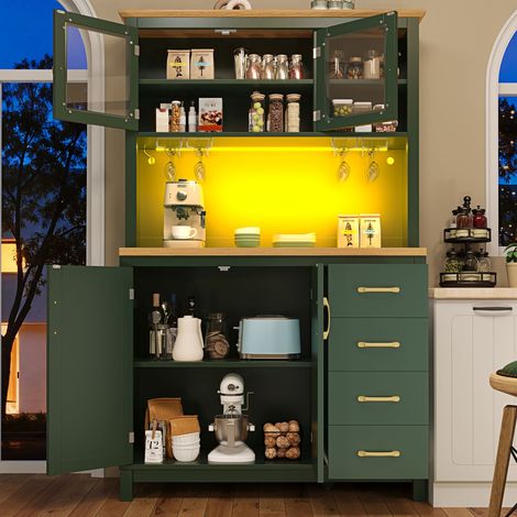 Credenza da Cucina con 4 Ante e LED Controllata tramite Applicazione, Stile Rustico, MDF, Verde, 105.5 x 40 x 180 cm (1/5)
