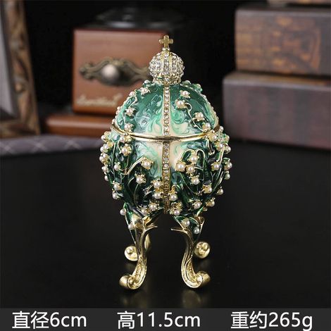 Boîte à bijoux en émail vert, décoration en forme d'œuf, boîte vintage (1/2)