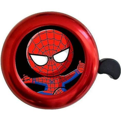 Cloche vélo aluminium rouge Spiderman Jskee, accessoire cycliste sonore puissant et clair, compatible VTT et course, kit sonnette robuste.