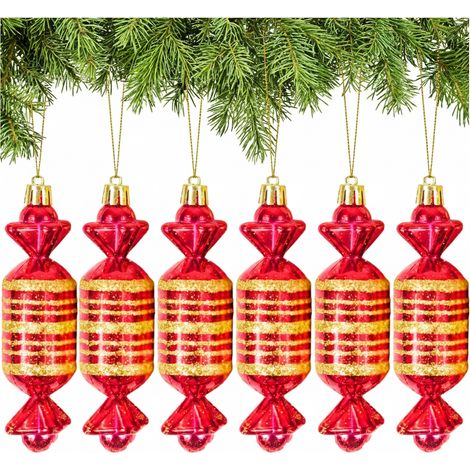 Palline per albero di Natale 6 pezzi caramelle prl rosso oro plastica albero di Natale babka (1/5)