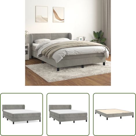 Samtbett -  Boxspringbett mit Matratze Hellgrau 140x200 cm Samt (1/5)
