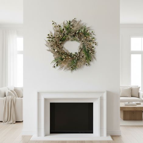 Ghirlanda natalizia colore champagne, decorazione da interno ed esterno per dietro porta -Diametro 60 cm (1/5)