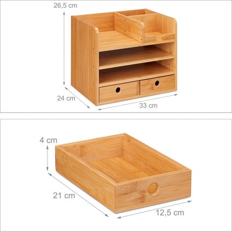 Organizer da scrivania moderno 2 cassetti ampio spazio di archiviazione 40 x 30 x 15 cm in bambù naturale 130012911