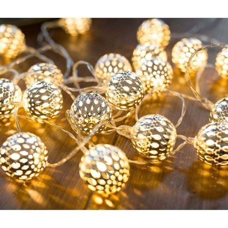 Guirlande lumineuse LED – Longueur totale 3M 20 LED blanc chaud Guirlande lumineuse Boules argentées style oriental marocain – Pas de changement de piles (Fiche) (1/5)