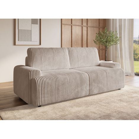 Deco In Paris – Canapé convertible 3 places avec coffre – Velours côtelé épais taupe – Design moderne et épuré – Couchage d'appoint confortable (1/5)