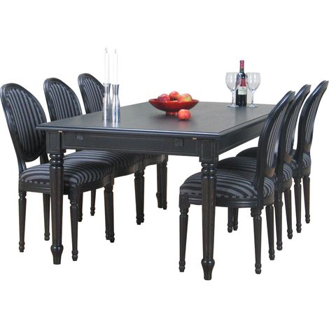 Amaretta Ensemble de salle à manger 100x180/280, 2 extensions inclues, noirs avec 6 chaises rococo vintages, noir.